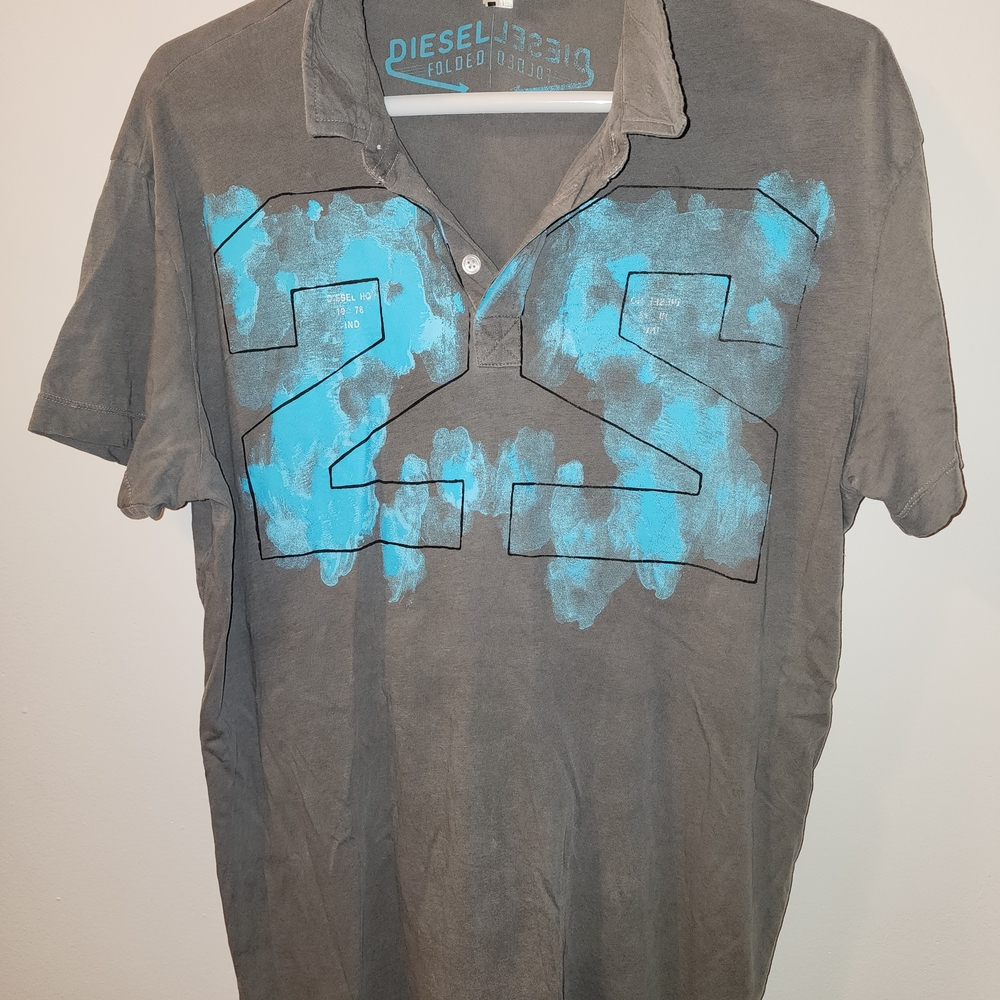 Diesel True Vintage Men's Gray and Blue Graphic Shirt